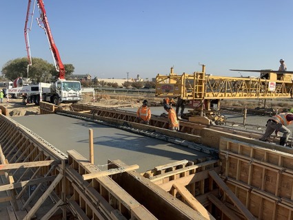 Placing bridge deck concrete for the eastbound bike loop and pedestrian under crossing -November 2019